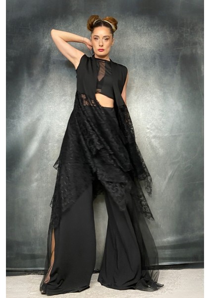 Dantel Scuba Asimetrik Yelek Tunik