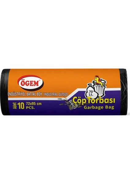 Endüstriyel Battal Boy Çöp Poşeti (72 x 95 Cm) 10 Lu Rulo x 1 Paket Çöp Torbası Siyah