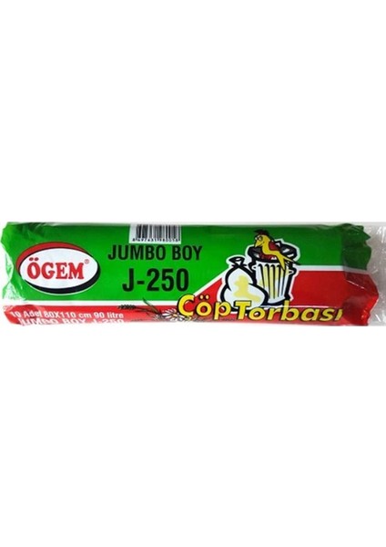 J-250 Jumbo Boy Çöp Poşeti (80 x 110 Cm) 10 Lu Rulo x 1 Paket Çöp Torbası Mavi