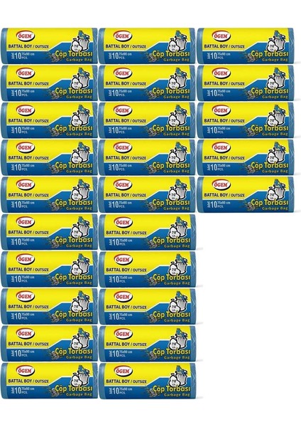Battal Boy Çöp Poşeti (75 x 90 Cm) 10 Lu Rulo x 25 Paket Çöp Torbası Mavi