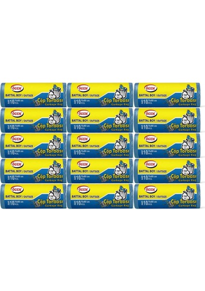 Battal Boy Çöp Poşeti (75 x 90 Cm) 10 Lu Rulo x 15 Paket Çöp Torbası Mavi