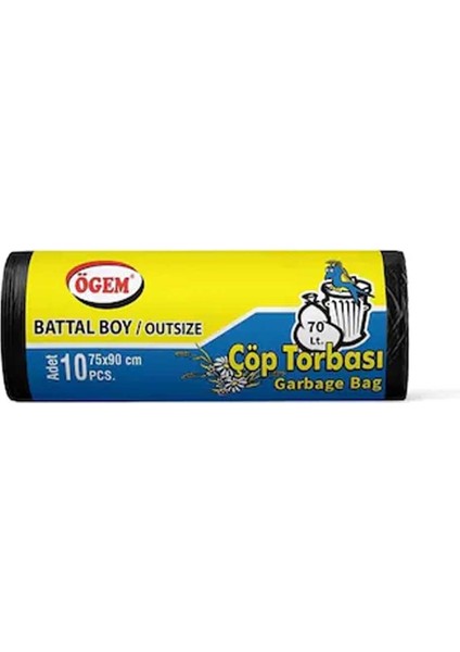 Battal Boy Çöp Poşeti (75 x 90 Cm) 10 Lu Rulo x 1 Paket Çöp Torbası Siyah