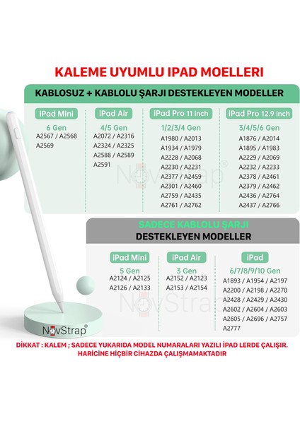 Novstrap Apple iPad Air 11/13 Inç ile Uyumlu Tablet Kalemi Pencil, Avuç Içi Reddi Manyetik Şarj 3xuç