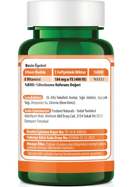 Vitamin E 400 Iu 100 Kapsül Softjel