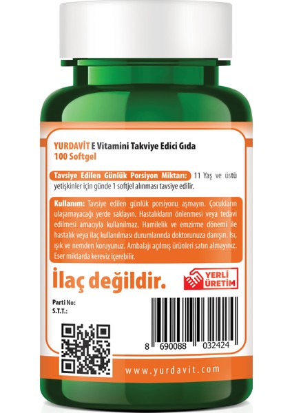 E Vitamini 100 Kapsül 400 Ünite Aromasız 6X100 Kapsül