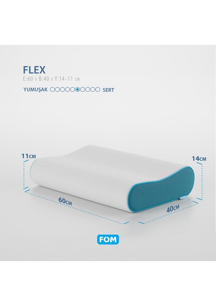 2'li Flex Tam Ortopedik Visco Konforlu Uyku Yastık Kampanyası, Ortopedik, 60 X 40 X 14/11, Açık Mavi