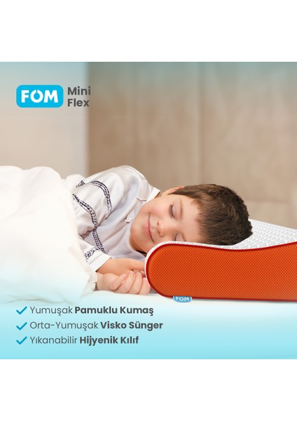 2'li Mini Flex Visco Çocuk Ve Seyahat Uyku Yastık Kampanyası, Ortopedik, 50 X 30 X 11/9, Turuncu