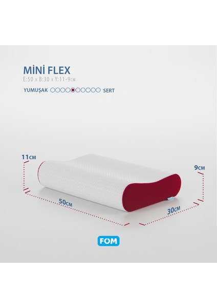 2'li Mini Flex Visco Çocuk Ve Seyahat Uyku Yastık Kampanyası, Ortopedik, 50 X 30 X 11/9, Kırmızı