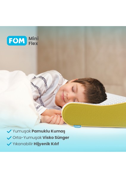 2'li Mini Flex Visco Çocuk Ve Seyahat Uyku Yastık Kampanyası, Ortopedik, 50 X 30 X 11/9, Sarı