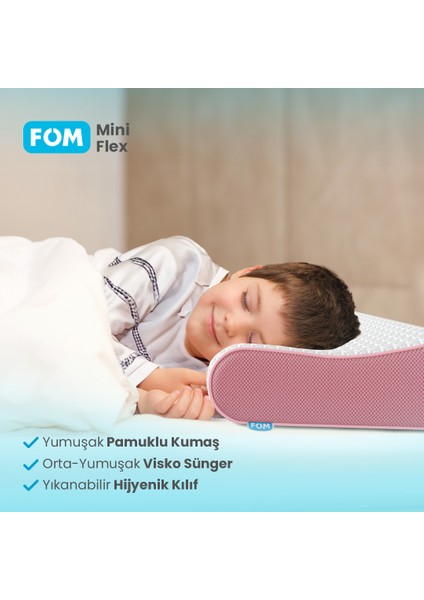 2'li Mini Flex Visco Çocuk Ve Seyahat Uyku Yastık Kampanyası, Ortopedik, 50 X 30 X 11/9, Pembe