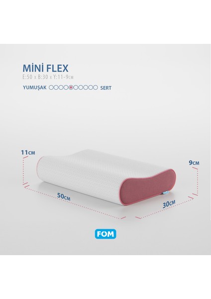 2'li Mini Flex Visco Çocuk Ve Seyahat Uyku Yastık Kampanyası, Ortopedik, 50 X 30 X 11/9, Pembe