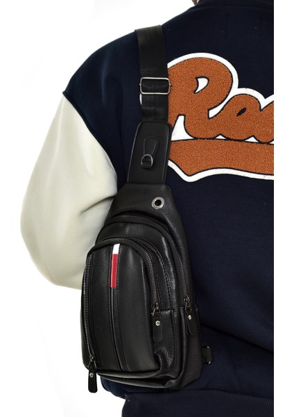 Unisex Siyah Usd Kulaklık Çıkışlı Çapraz Bady Bag Göğüs Ve Omuz Çantası tul021