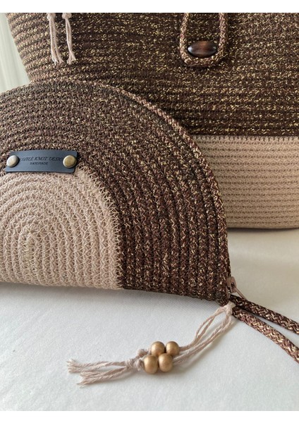 Bailey 2li Takım Plaj Çantası , El Çantası Clutch, Totebag, Kadın Çanta, Yazlık, Hediyelik, hasır Jüt Tress