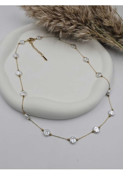 Altın Kaplama Model Yassı Inci Çelik Kolye fiyatları