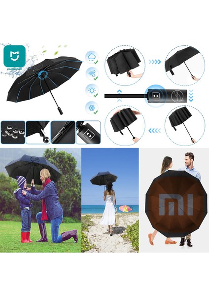 Mijia Tam Otomatik (UDF99+ Güneş / Yağmur) Hafif Fiber Iskeletli Şemsiye