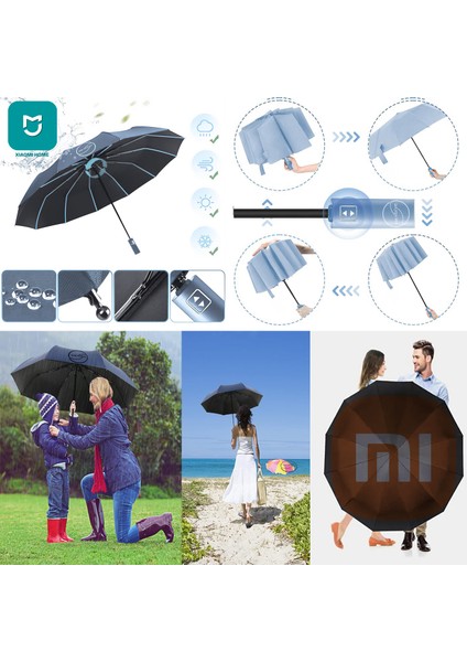 Mijia Tam Otomatik (UDF99+ Güneş / Yağmur) Hafif Fiber Iskeletli Şemsiye
