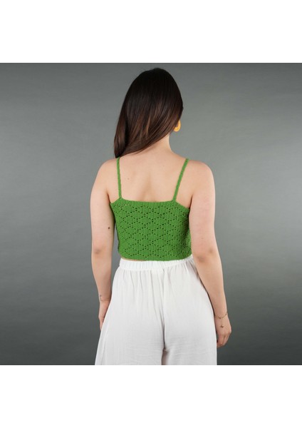 El Örgüsü Kadın Bluz-Bohem Çiçekli Crop Top
