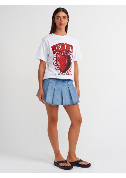 31064 Baskılı Bisiklet Yaka T-Shirt-Beyaz