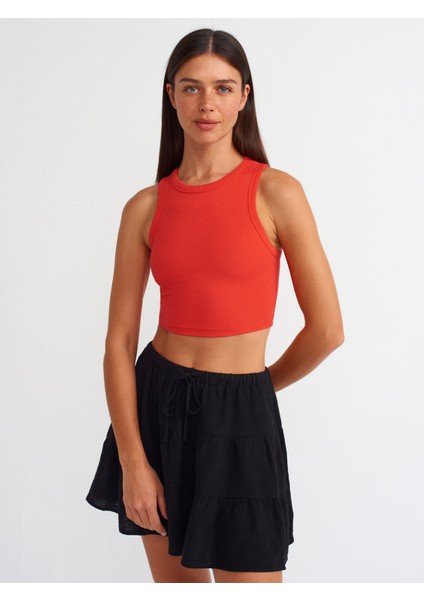 20820 Dikiş Efektli Crop Top-K.kırmızı