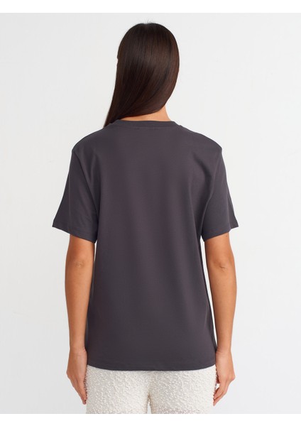 31064 Baskılı Bisiklet Yaka T-Shirt-Antrasit