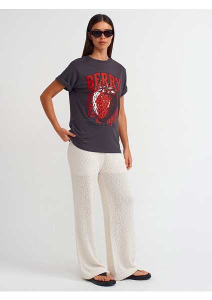 31064 Baskılı Bisiklet Yaka T-Shirt-Antrasit