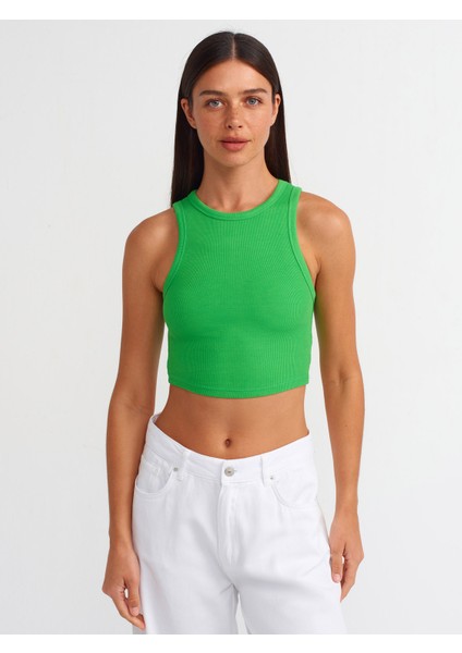 20820 Dikiş Efektli Crop Top-Yeşil