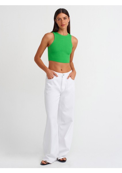 20820 Dikiş Efektli Crop Top-Yeşil modelleri