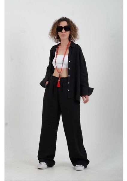 Siyah Premium Naturel Keten Gömlek fiyatları