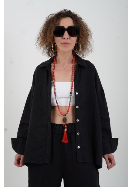 Siyah Premium Naturel Keten Gömlek modelleri