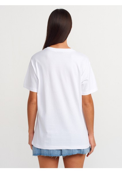 31065 Baksı Detaylı T-Shirt-Beyaz fiyatları