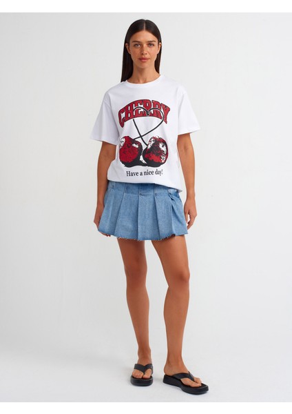 31065 Baksı Detaylı T-Shirt-Beyaz modelleri