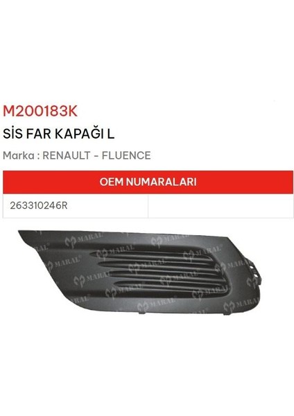 Fluence Sis Far Kapağı Sağ Ön Sissiz 2010-2013 Arası 263310246R Gns Gold