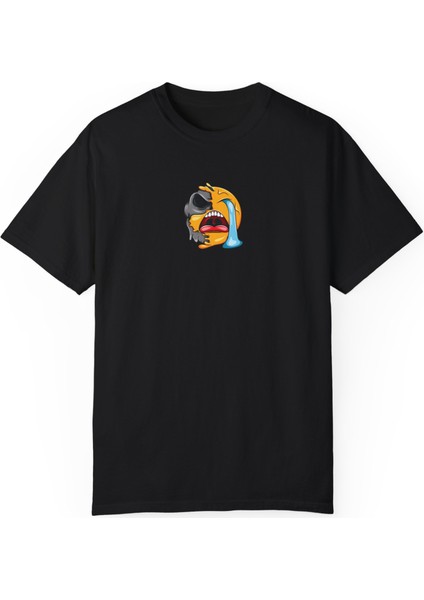 Bs Moda Ağlayan Zombi Emoji Baskılı Siyah Basic Tshirt