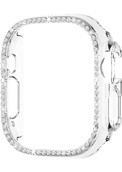 Apple Watch 49 mm Uyumlu Taşlı Ekran ve Kasa Koruyucu Şeffaf (Ürün Saat Koruyucusudur)