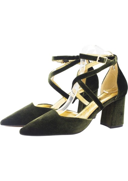 Blok Topuk, Koyu Yeşil Düğün Ayakkabısı, Bilekten Bağlamalı, Koyu Yeşil Deri Topuklu