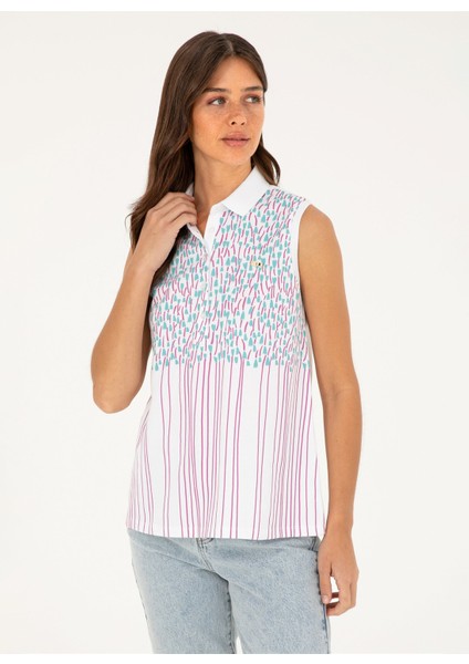 Beyaz Kadın Slim Fit Polo T-Shirt Gua