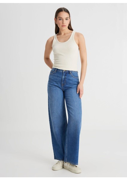 Yüksek Bel Ispanyol Paça Regular Fit Mavi Kadın Denim Pantolon L31S011XT-STELLA A Line Jean Pantol
