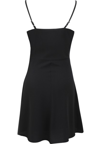 V Yaka Düz Siyah Mini Kadın Elbise SPBF4SL-ELB5577 fiyatları