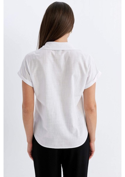 Regular Fit Flamlı Pamuk Polo Yaka Kısa Kollu Bluz D4056AXNS