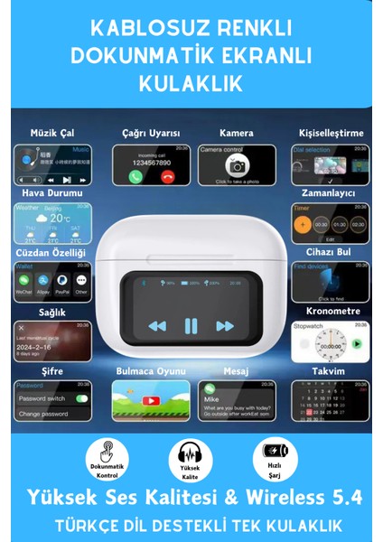 Dokunmatik Ekranlı Kablosuz Bluetooth Kulaklık Tüm Cihazlara Uyumlu Dil Destekli Oyuncu Kulaklık