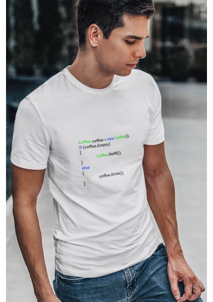 Coffee Yazılımcı Mühendis Java Eğlenceli Hediyelik Beyaz Unisex T-Shirt