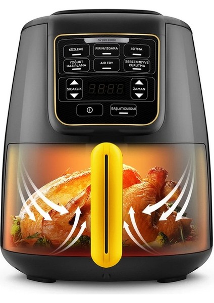 Less Fat Technology ile Ev Yoğurdu, Fırın/ızgara, Isıtma, Sebze ve Meyve Kurutan Smart Sensorlü Easy Wash Tech Airfryer 1550W