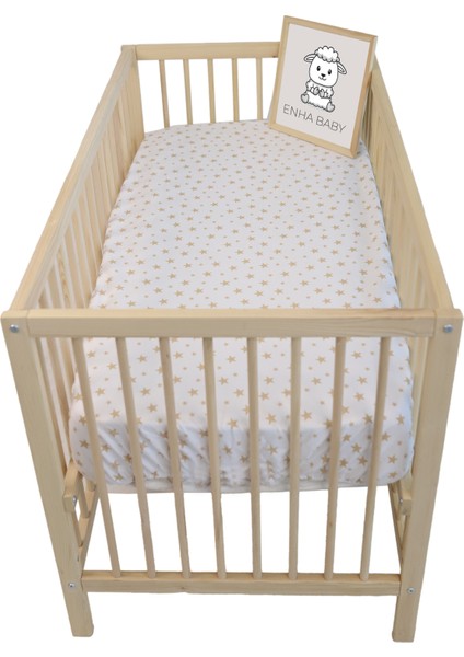 %100 Pamuk Ranforce Kumaş Lastikli Bebek Çarşafı-Bej YILDIZ-(70X110)(60X120) fiyatları