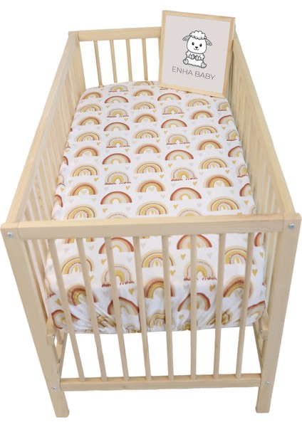 %100 Pamuk Ranforce Kumaş Lastikli Bebek Çarşafı-Gökkuşağı KALP-(70X110)(60X120) fiyatları