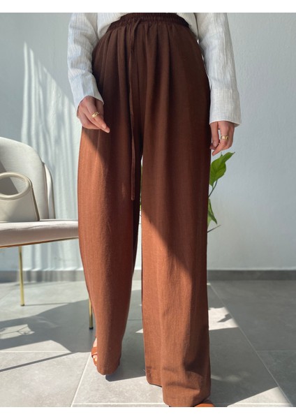 Keten Karışımlı Pantolon Kahve