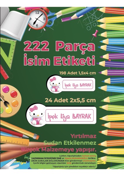 Okul Etiketi, Kalem Defter Etiketi - Hello Kitty- 222 Adet Folyo Sticker