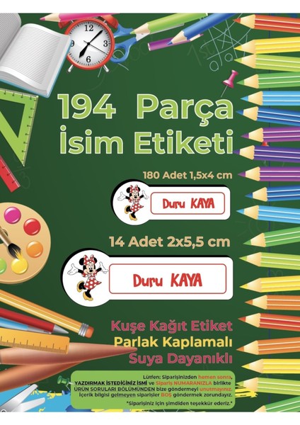 Letbil Reklam Okul Etiketi, Kalem Defter Etiketi, Minie Mouse Defter Etiketi - 194 Adet Opak Sticker