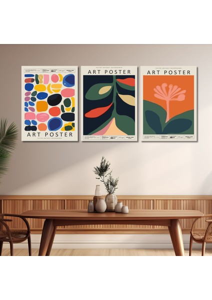 3'lü Kanvas Duvar Tablosu Renkli Art Poster Tasarımı