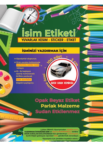 Okul Etiketi, Kalem Defter Etiketi, Bmw - 100 Adet 3cm Opak Sticker modelleri