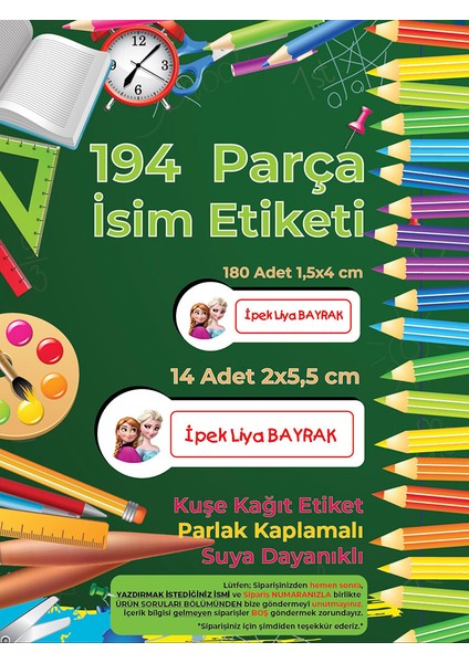 Okul Etiketi, Kalem Defter Etiketi, Elsa Defter Etiketi - 194 Adet Opak Sticker fırsatları